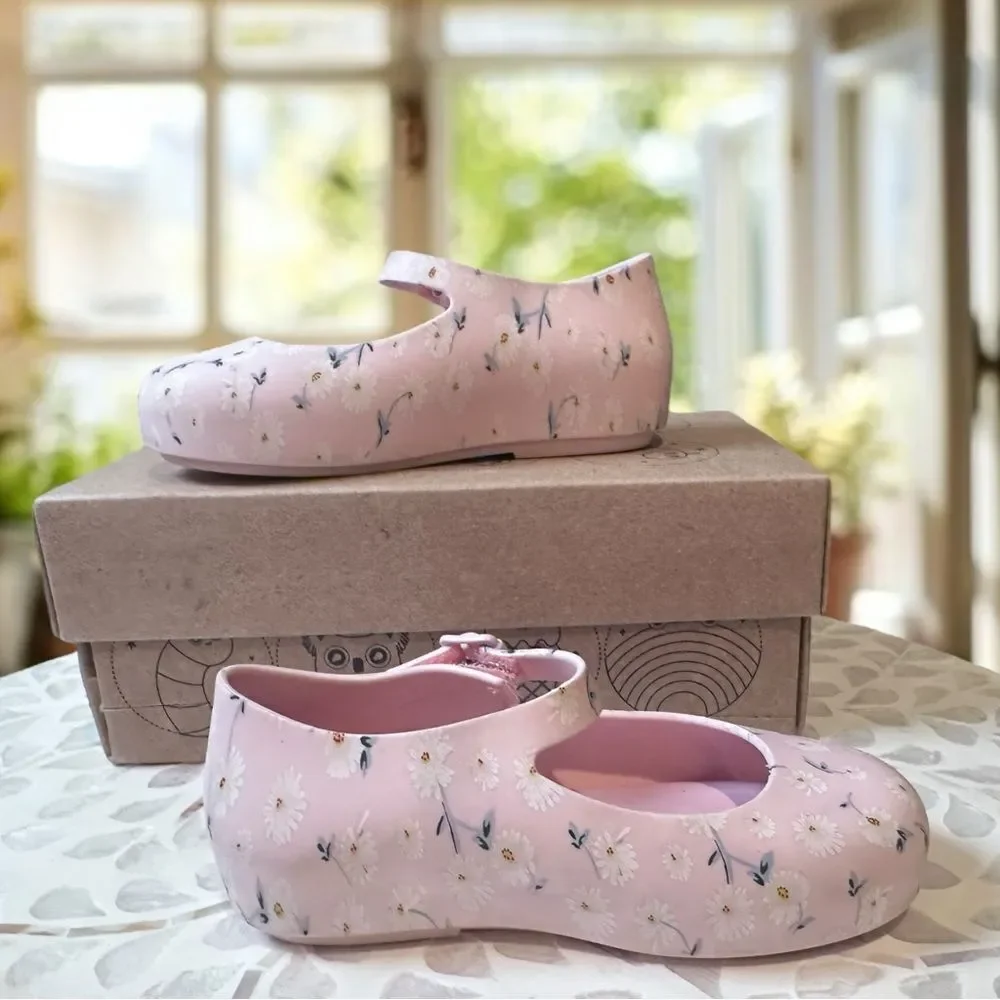MINI MELISSA DORA Mary Jane Ballerina BABY PINK WHITE SHOES Toddler Size 8 EU 22